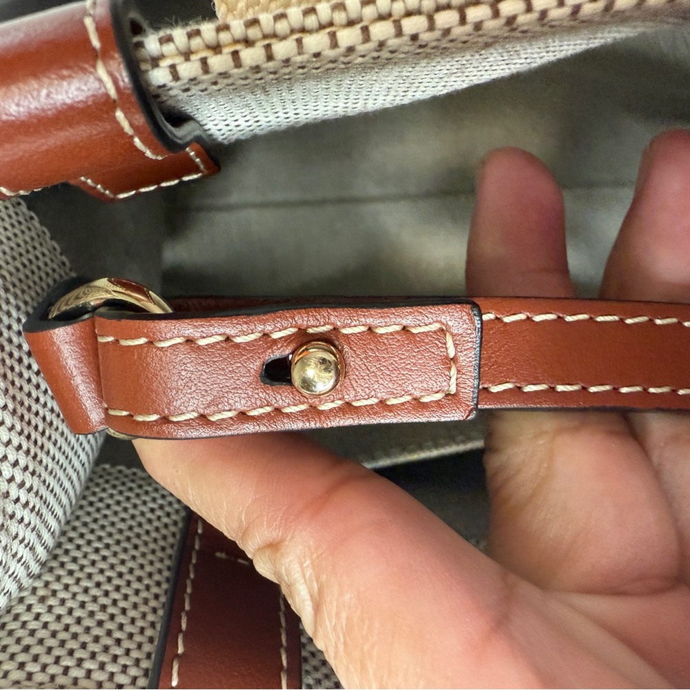 Chloe Cream and Brown Canvas Small Tote - Picture 15 of 16